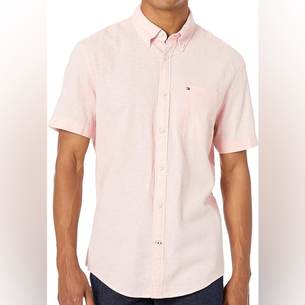 NWOT Pink Men’s Tommy Hilfiger Linen-Blend Button Down Shirt XL